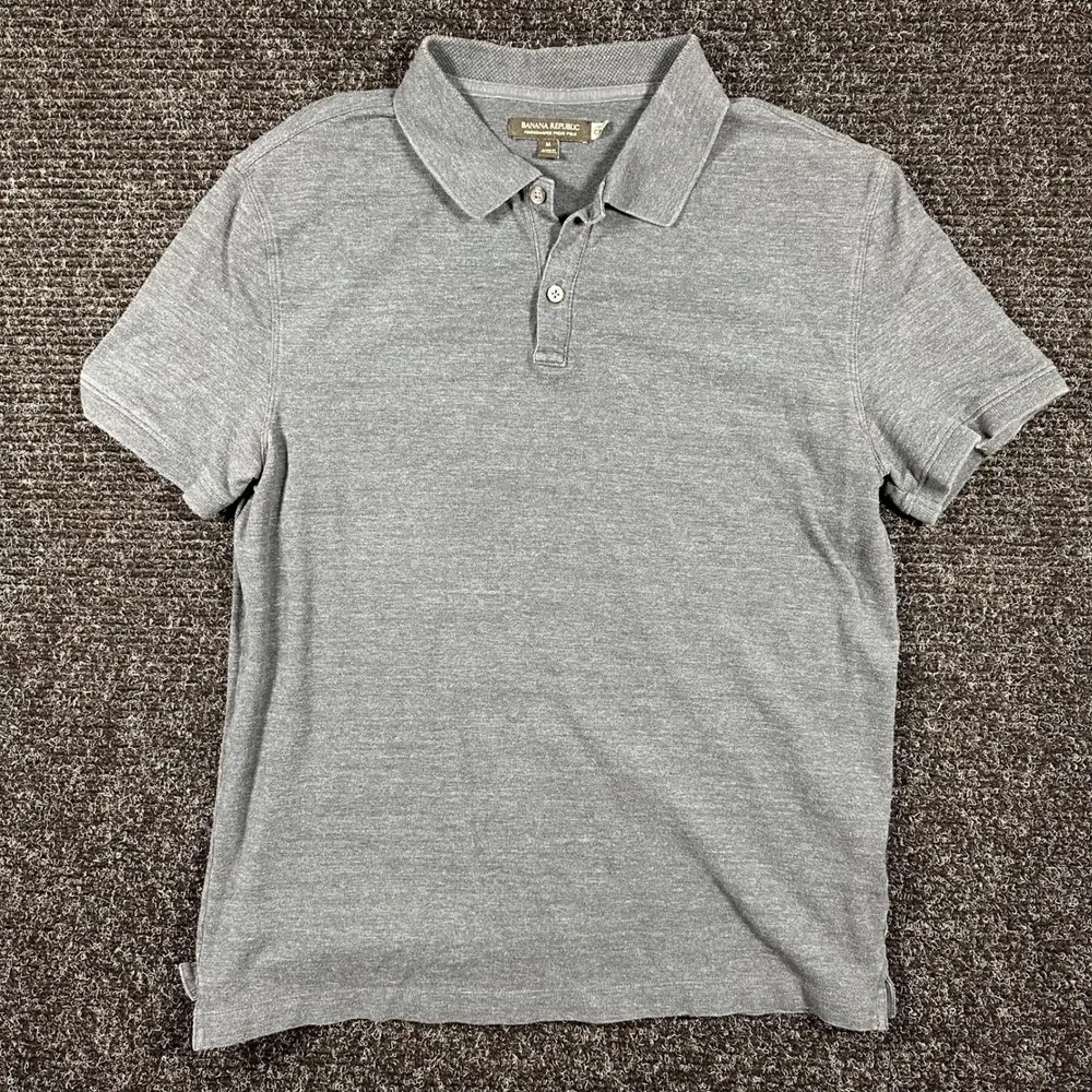 Banana Republic Performance Pique Polo Mens Medium Blue Short Sleeve